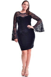 Plus Size Long Sleeved Lace and Stretch Velvet Cocktail Dress Olivia