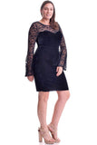 Plus Size Long Sleeved Lace and Stretch Velvet Cocktail Dress Olivia