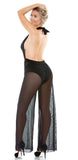 Women's Black Halter Jumpsuit with Sheer Wide Legs Nyteez