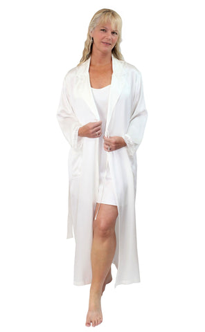 Women's Natural Mulberry Silk Bathrobe with Lace Trim Nyteez
