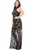 Women's Plus Size Long Black Lace Mermaid Gown Sleeveless Symphony