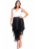 Women's Plus Size Sleeveless Dress with Pearl Waistline and Chiffon Skirt Symphony