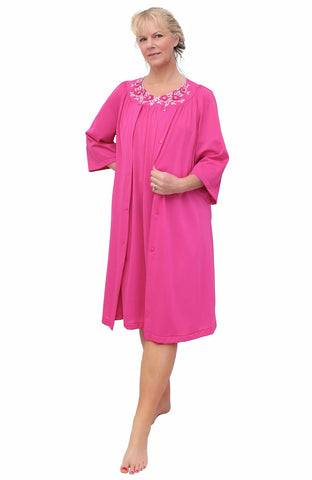Shadowline Women's Nightgown and Robe Pajama Set Nylon Short Flutter Sleeve 36280