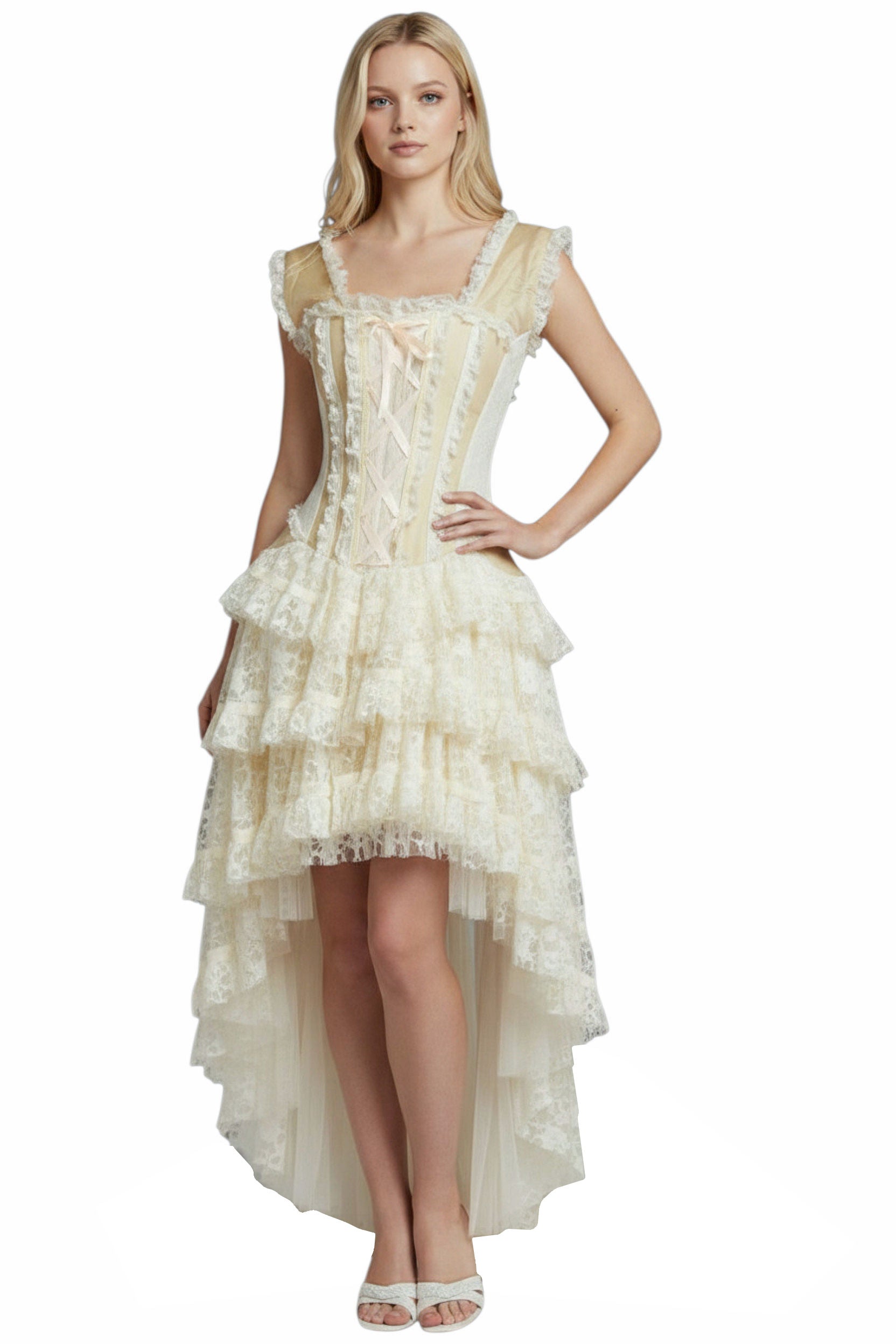 burleska corset dress Wedding Ophelie Steampunk Gothic Gypsy, Cream / 38 Button Dresses Modern Black And Brown of the corset tightly UK Size:26