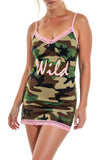 Women's Sexy Camouflage Pink Lace Trim Short Nightgown Chemise