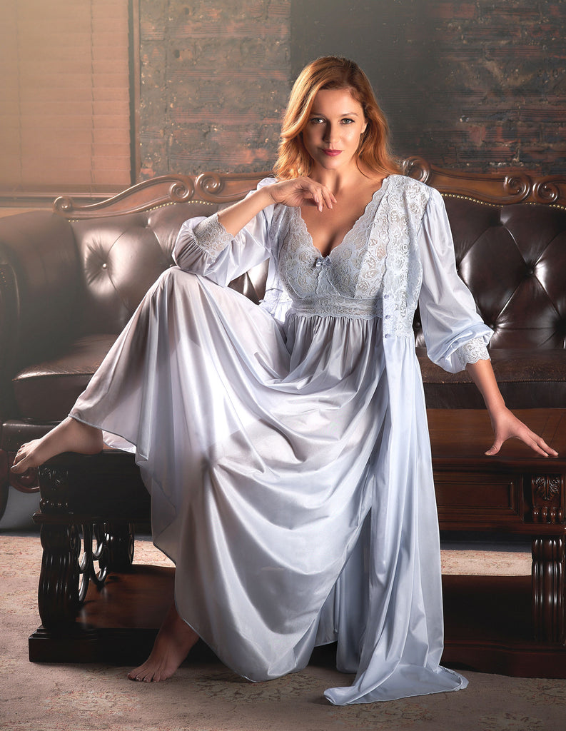 Shadowline Women's Perifrost Long Nylon Gown & Robe Peignoir Set - 51737