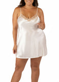 Shadowline Women's Chemise Satin Nightgown Slip with Vintage Lace Trim