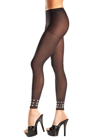 Black Footless Tights with Silver Studded Ankle Cuffs