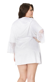 Women's White Satin short Robe with Lace Sleeves