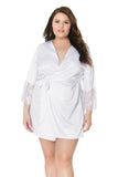 Women's White Satin short Robe with Lace Sleeves