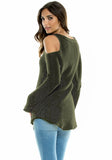 Elan Sweater cold shoulder waffle knit
