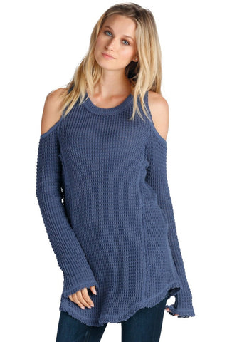 Elan Sweater cold shoulder waffle knit