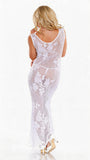 Women's White Lace Nightgown Long Hooded Lingerie Sheer Dress with Thong Panty