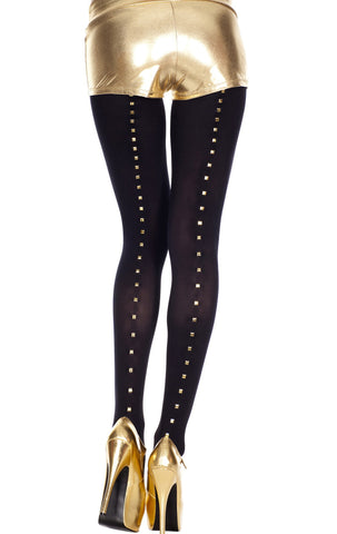 Black Pantyhose Tights with Gold Studs Back Seam with Spandex