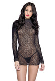 Black Lace Mini Dress Turtle Neck with Long Sleeves