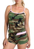 Women's Camo Pajama Lounge Set  Pink Trim Two Piece Boy Short and Cami Top
