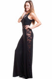 Women's Black Wide Leg Jumpsuit with Lace Panels