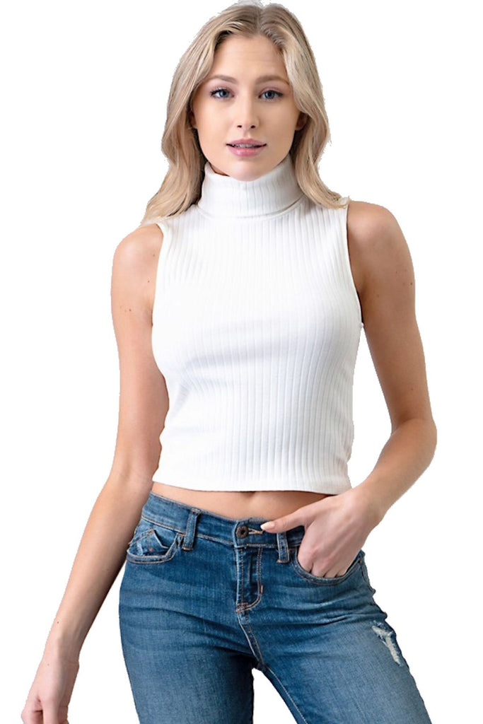 Women's White Crop Top Sleeveless Turtleneck – Nyteez