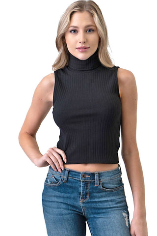 Basic Sleeveless Turtleneck Crop Top Heart & Hips