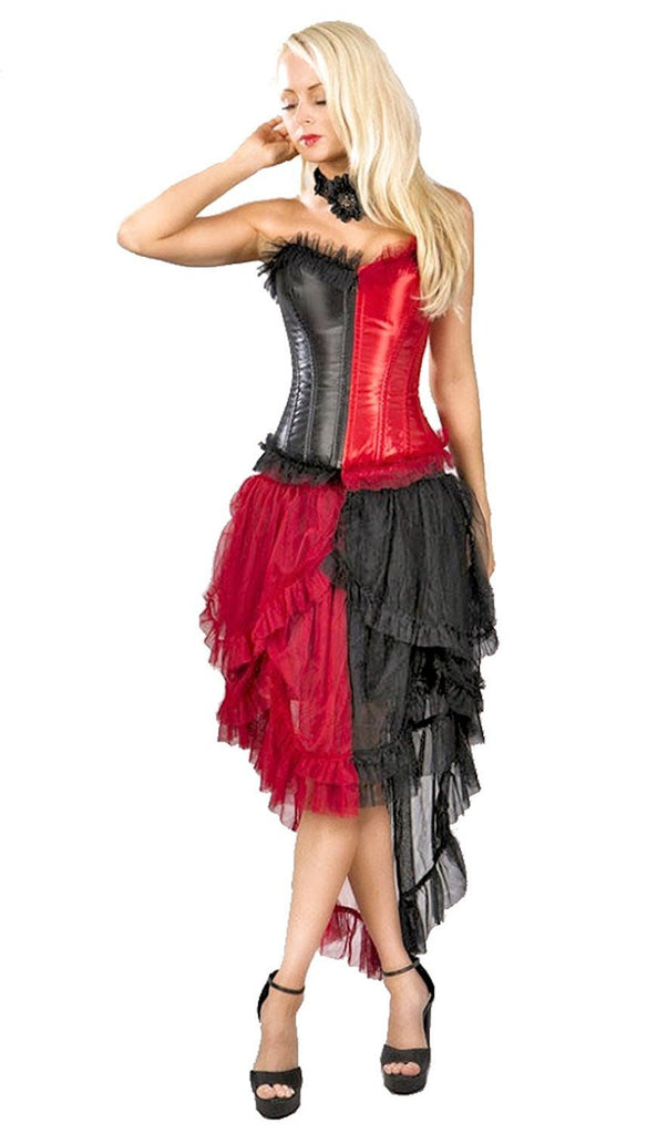 harley quinn corset dress Harley Quinn Black & Red Long Overbust Cosplay Steel Boned Corset