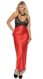 Classy Red Satin and Black Lace Long Nightgown Elegant Moments