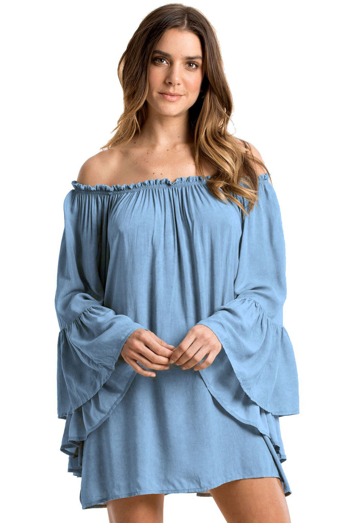 ELAN Off-Shoulder Flutter Sleeve Tunic Top Beach Cover Up Nyteez ELAN Off-Shoulder Flutter Sleeve Tunic Top Beach Cover Up Nyteez