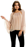 Elan Chiffon Tunic Top with Adjustable Cut Out Neckline Elan