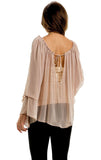 Elan Chiffon Tunic Top with Adjustable Cut Out Neckline Elan