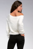 Elan Off Shoulder Fuzzy Long Sleeved Sweater Elan