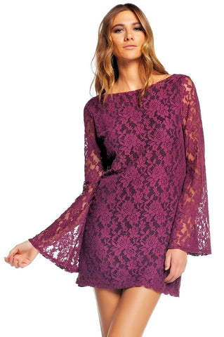 Elan Women's Boho Lace Short Mini Dress with Scoop Back Elan