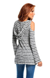 Elan Women's Wide Rib Knit Cold Shoulder Pull Over Hoodie Elan