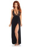 Elegant Black Knit and Lace Nightgown with High Leg Slit Leg Avenue