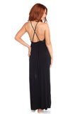 Elegant Black Knit and Lace Nightgown with High Leg Slit Leg Avenue