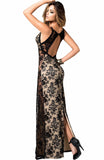 Elegant Long Black Lace Nightgown with Open Back Mapale