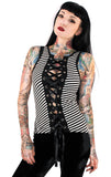 Folter Black White Stripe Lace up Tank Top Reversible Folter Clothing