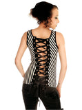Folter Black White Stripe Lace up Tank Top Reversible Folter Clothing