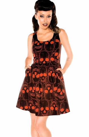 Folter Women's Gothic Rockabilly Red Skull Dress Folter