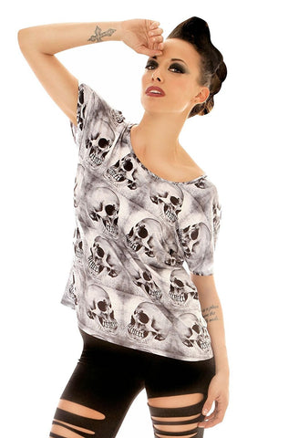 Folter Women's Grey Skull Dolman Tunic Top Folter