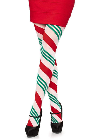 Holiday Ribbon Candy Cane Striped Tights Leg Avenue