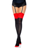 Black Stockings Cuban Heel Back Seamed Contrast Red Top Stockings