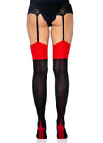 Black Stockings Cuban Heel Back Seamed Contrast Red Top Stockings