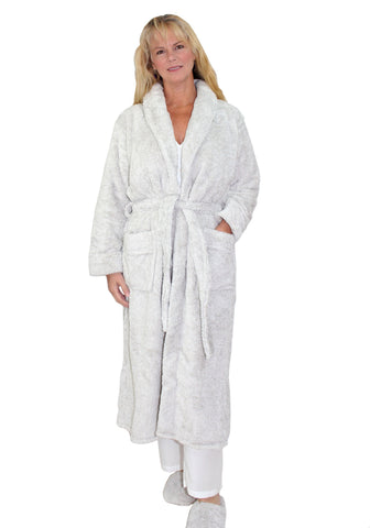 La Cera Long Cozy Fleece Bathrobe in Taupe Heather with Slippers