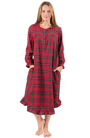 La Cera Cotton Flannel Long Nightgown La Cera