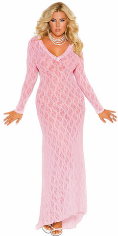 Long Lace Nightgown with Long Sleeves and Deep-V Front Elegant Moments