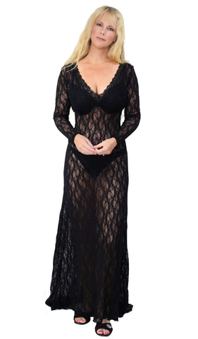 Long Lace Nightgown with Long Sleeves and Deep-V Front Elegant Moments