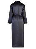 Women's Natural Mulberry Silk Satin Bathrobe with Lace Trim