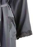 Women's Natural Mulberry Silk Satin Bathrobe with Lace Trim