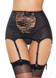  Black Mesh and Lace Wide Garter Belt with Stockings 