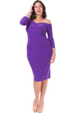 Nyteez Women's Plus Size Off Shoulder Bodycon 3/4 Sleeve Classic Sheath Dress Purple