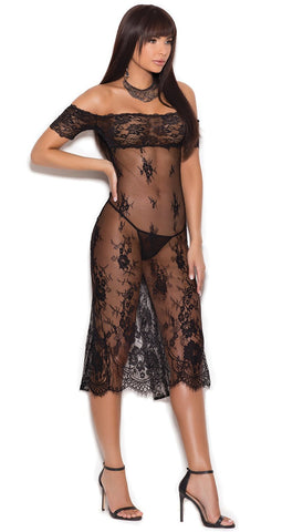 Off Shoulder Sheer Black Lace Nightgown Slip Elegant Moments